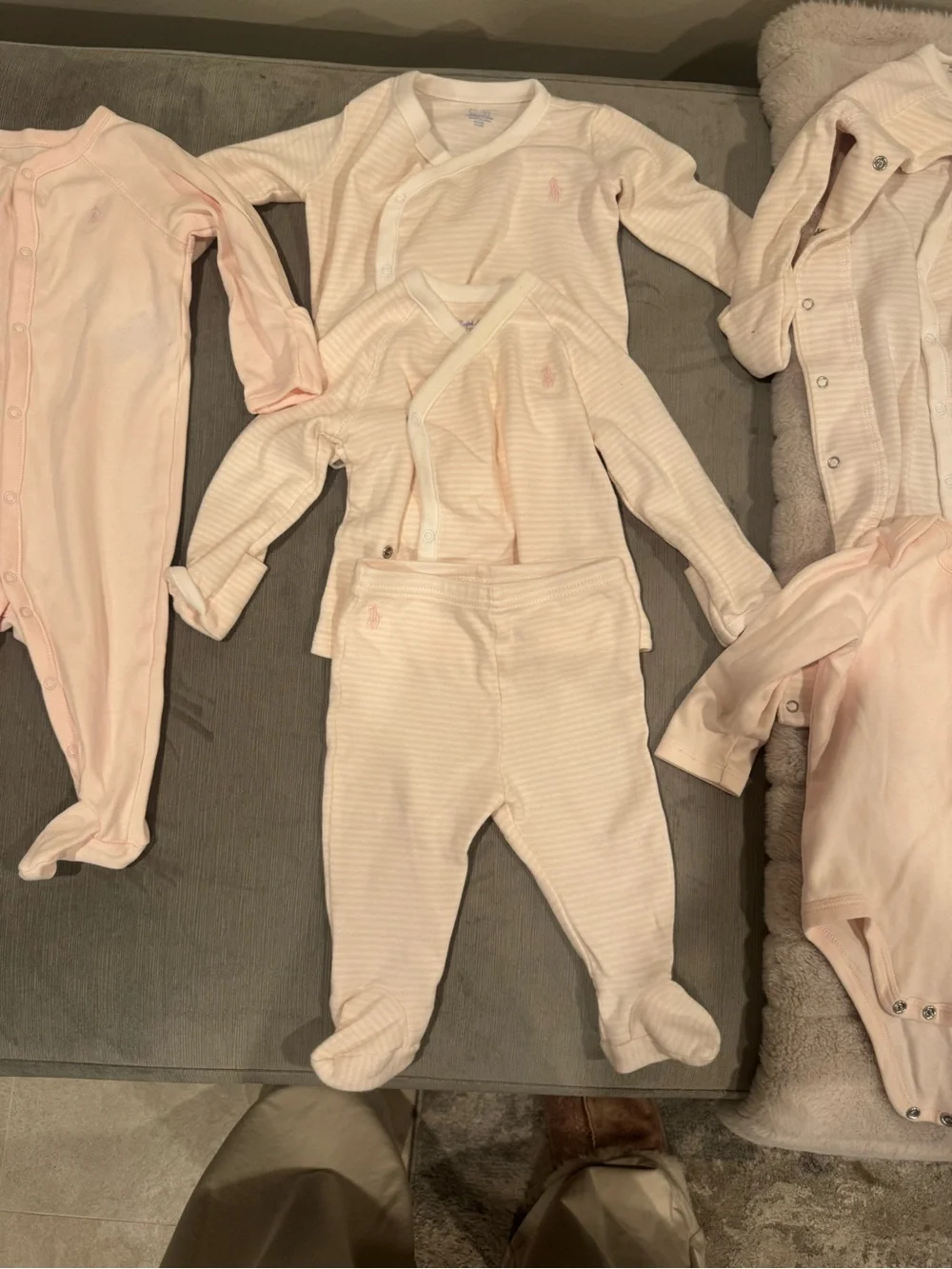 Ralph Lauren Pale Pink Striped Infant Footie & Pants Set